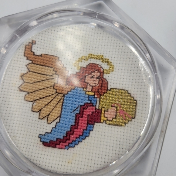 Vintage Cross-stitch Angel Clear Acrylic Coasters - Set of 4 - Picture 3 of 7